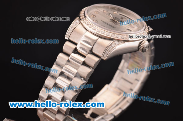 Rolex Day-Date Automatic White Dial with Diamond Bezel and Diamonds Mark - ETA Coating - Click Image to Close